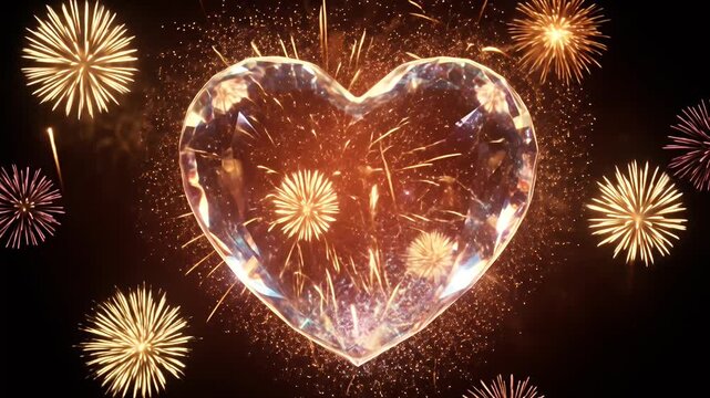 Realistic 3D Heart with Fireworks Display Background