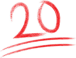Bold red number twenty with triple underline marking a perfect score or achievement.