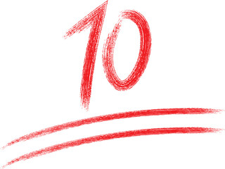 Handwritten red number ten with double underline on white background for grading and scoring.