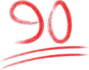 Handwritten red number ninety with underline symbolizing success or a high score.