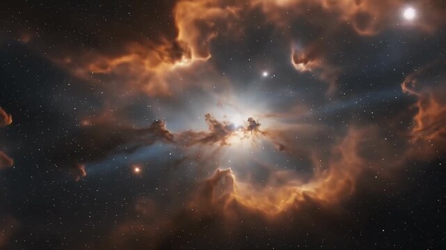 Realistic 3D Nebula In Space With Stars And Light Rays