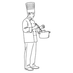 Innovative Chef Line Art – Chef Vector Artwork Displaying Refined Culinary Craft – Chef Drawing – Line Art Drawing of Chef – Chef Icon