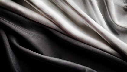 Obraz premium Black White Light Gray Fabric Cloth Natural Linen Fabric Texture Background Close Up Empty Design