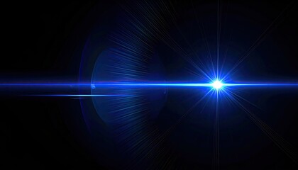 Abstract Blue Light Flare Streaks Across A Dark Background With A Bright Central Light Source Creating A Sci Fi Or Futuristic Effect