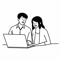 Fototapeta premium happy couple with laptop isolated on white
