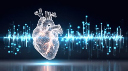 heart rhythm visualization holographic pulse graph, monitoring program workflow, professional report