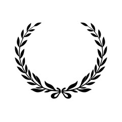 elegant black and transparent vector illustration of a laurel wreath with a decorative bow