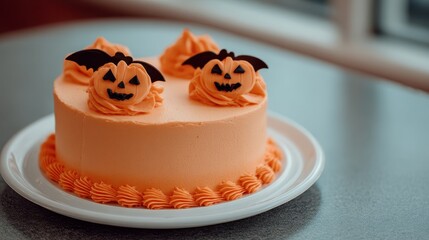 Festive Halloween Cake with Pumpkin Decorations and Orange Frosting