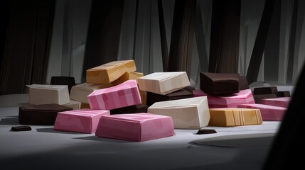 Colorful Assortment of Sweets on Table in Dimly Lit Environment