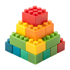 Colorful toy blocks stacked in a pyramid for kids playtime isolated on transparent background