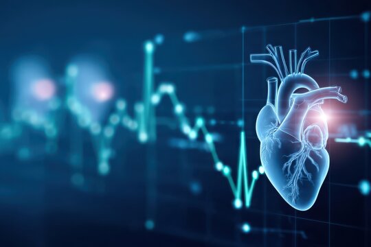 heart rhythm visualization futuristic graphs, continuous monitoring program, medical report