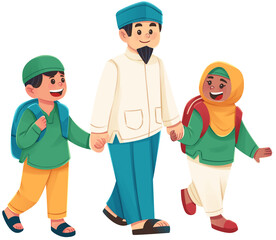Ustad Walking with Students Illustration