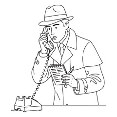 Premier Detective Line Art – Detective Vector Outline Reflecting Sleek Investigative Precision – Detective Drawing – Line Art Drawing of Detective – Detective Icon