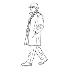 Classic Detective Line Art – Detective Vector Illustration with Polished Mystery-Focused Design – Detective Drawing – Line Art Drawing of Detective – Detective Icon