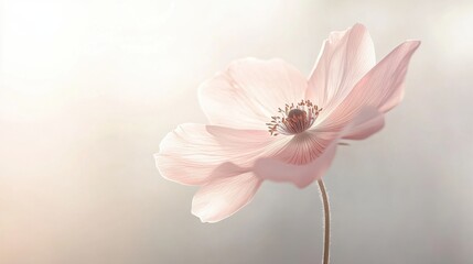 Naklejka premium Soft pink flower blooms gently under warm light in a serene environment