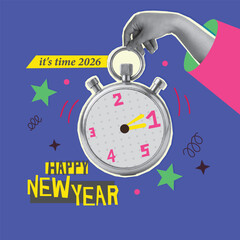 New Year countdown clock symbolizing the arrival of 2026. Vector illustration