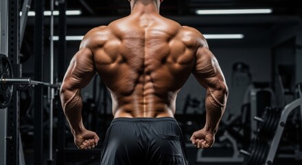 Bodybuilder showcasing well-defined muscles in a gym during workout session