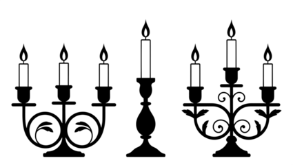 set of burning candles and candlestick vector illustration