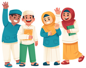 Happy Muslim Students Greeting Together Illustration