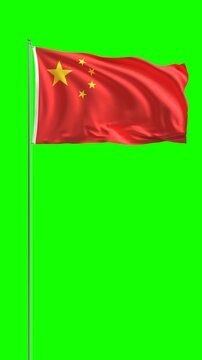 Vertical video of the China flag waving in a seamless loop on a green screen with chroma key