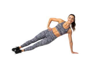 Smiling Woman Performing Side Plank Exercise