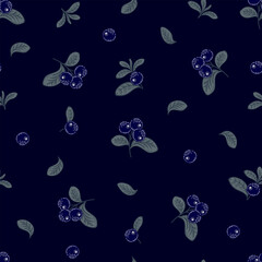 Dark blue pattern. Seamless berry background. Vector