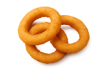 Golden fried onion rings stacked, crispy batter, bright transparent background