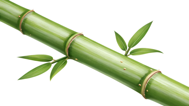 Segment of green bamboo with visible nodes, isolated on transparent background, clean lighting, realistic texture detail. - Powered by Adobe