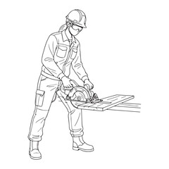 Seasoned Construction Worker Line Art – Construction Worker Vector Outline with Smooth Technical Detailing – Construction Worker Drawing – Vector of Construction Worker