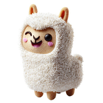 Alpaca Llama Animal Fluff Farm Cute Kawaii 3D Render Object on Transparent Background
