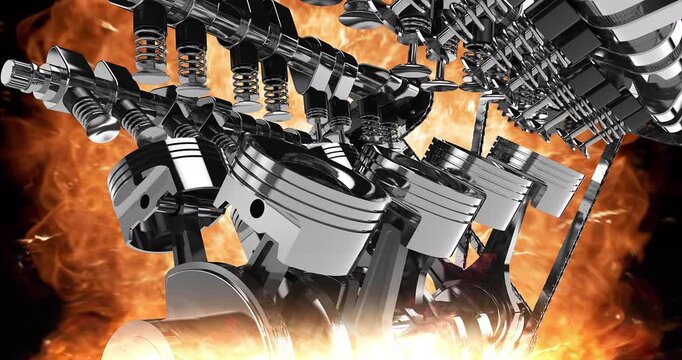 Intense Speedometer Detonation Leading to Close-Up V8 Engine Operation. Car Engine Related 3D Animation.