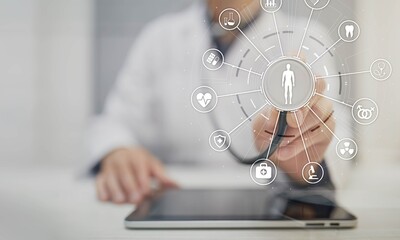 Medical Diagnostics and Health Monitoring Illustrated on a Virtual Screen.