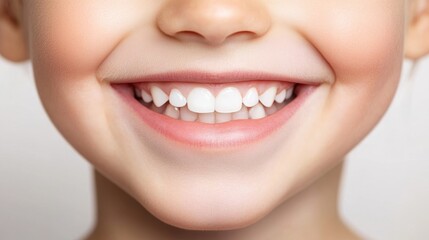 Fototapeta premium Bright smile of a child with missing teeth showcases joy and innocence captured in a close-up setting