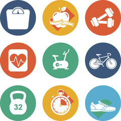 Health and Fitness Icons in Circular Frames weight scale