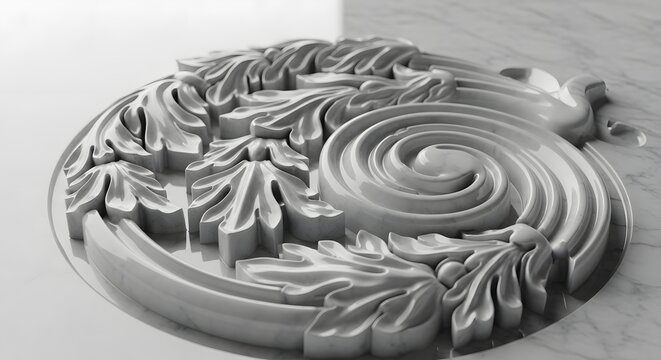 Elegant white marble bas-relief sculpture showcasing intricate acanthus leaf motifs and classical swirling patterns, emphasizing refined decorative artistry and timeless architectural ornamentation