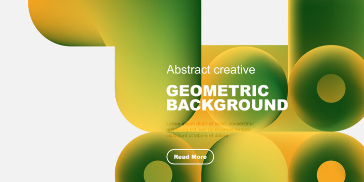Abstract geometric shapes blend vibrant green, yellow hues. Text overlay promotes creative background design, includes call to action.