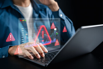 Risk assessment with financial data dashboard, warning alerts, and stock market analysis, investment risk, trading volatility, security monitoring, and business decision management.