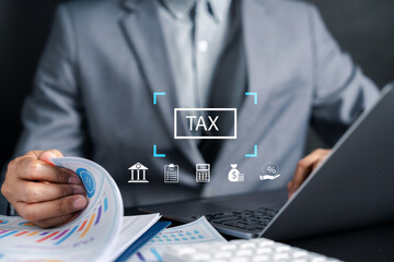 Tax calculate concept with financial documents, calculator. tax management, accounting, financial planning, business analysis, and corporate decision making.
