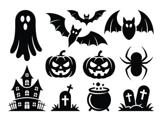 Obraz premium Halloween vector illustration set scalable eps icon elements for spooky themed designs silhouette vector illustration white background