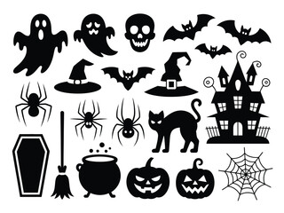 Spooky halloween silhouette vector icons collection for festive design projects silhouette vector illustration white background