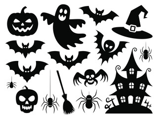 Collection of halloween icons vector graphics scalable eps files for spooky design projects silhouette vector illustration white background