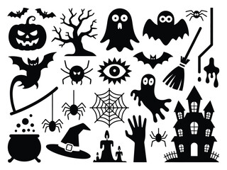 Set of black halloween silhouettes vector illustration scalable eps icon for festive decorations silhouette vector illustration white background