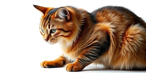 Short-haired cat, regal pose, isolated white background,   royal,  white background