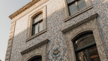 Fototapeta premium Facade of an old building with windows and textured walls.