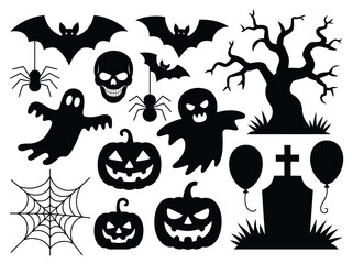 Spooky halloween silhouette collection vector illustration icons for festive themed graphic design projects silhouette vector illustration white background