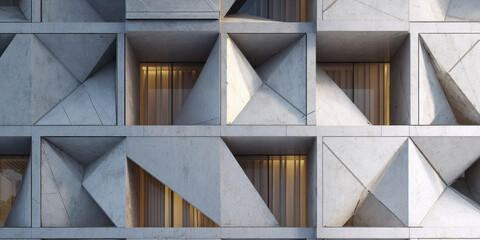 Close-up of Modern Geometric Building Facade with Recessed Windows