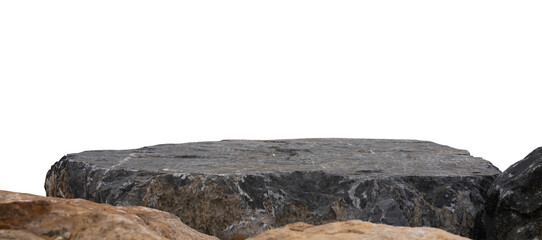 Rock Stone on background.Photo Podium Stand Display for product design mock up,Stone Sea beach for summer banner,Cliff Rock boulder texture formation located part of mountain,Granite rock stone © Anchalee