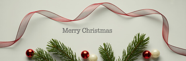 Minimal Christmas Flatlay with Copy Space for Text Seasonal Greeting Card Stock Photo