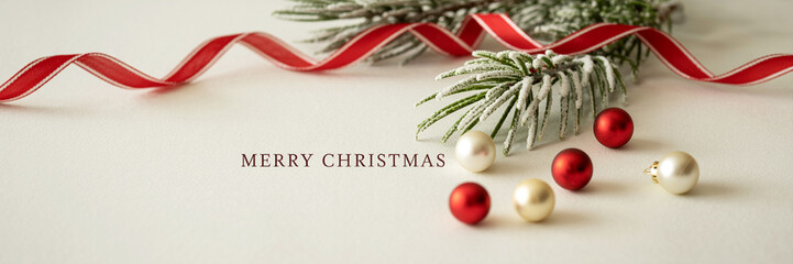 Minimal Christmas Flatlay with Copy Space for Text Seasonal Greeting Card Stock Photo
