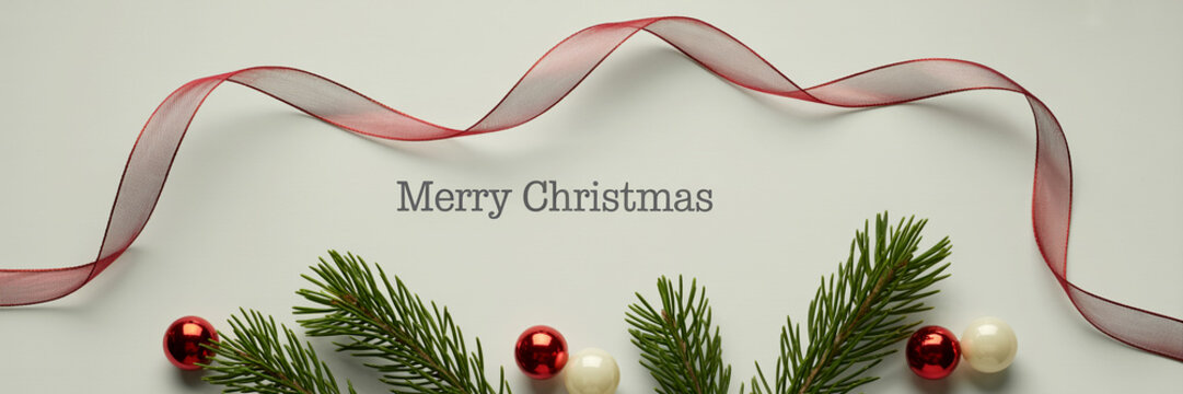 Minimal Christmas Flatlay with Copy Space for Text Seasonal Greeting Card Stock Photo